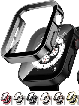 Стекло + Чехол для Аксессуаров Apple Watch 45 мм 41 мм 44 мм 40 мм 7 8 SE 6 5 4 Закаленная защитная пленка для экрана Защитный чехол Apple Watch
