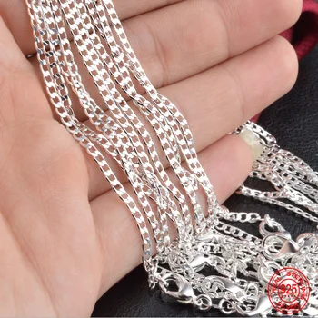 Стерлинговое серебро 925 Пробы, плоское ожерелье-цепочка 2 мм для женщин, мужчин, Модная Свадебная вечеринка, ювелирный подарок
