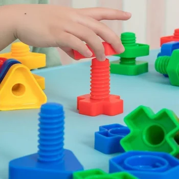 Строительные блоки с 8 Установочными винтами, Пластиковые вставные блоки, игрушка в форме Гайки, масштабные модели Монтессори, развивающие игрушки для детей, подарки для мальчиков