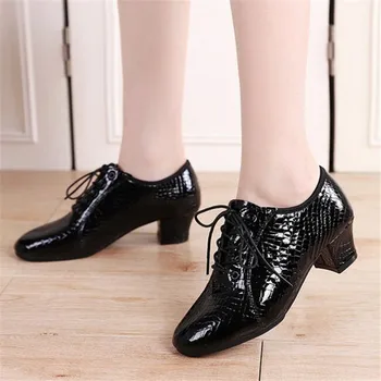 Танцевальная обувь из воловьей кожи, женская обувь для джазовых танцев, высококачественные мягкие туфли на высоком каблуке 3-5 см, Современная женская обувь для бальных танцев, Женские танцевальные кроссовки