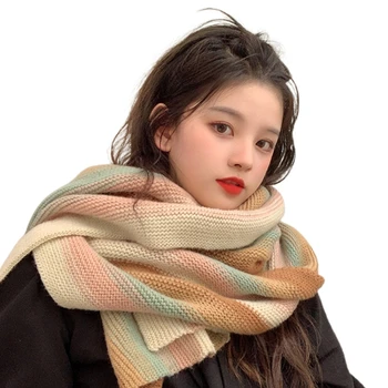 Теплый шарф для шеи, градиентные радужные зимние шарфы для женщин, толстые переливающиеся шарфы, градиентный шарф, клетчатый шарф