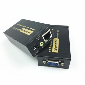 Удлинитель VGA UTP, ретранслятор VGA AV Extender со звуком по кабелю Cat5e/6 Длиной до 100 м с адаптером питания для аудио