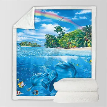 Уютное флисовое одеяло премиум-класса Love Dolphin с 3D принтом Шерпа на Кровать Домашний Текстиль