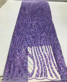 Фиолетовая Новейшая Роскошная Элегантная Африканская Кружевная Ткань С Вышивкой Жениха В Нигерийском Стиле, Кружевная Ткань С Блестками Для Свадебного Платья, Вечерние