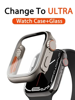 Фирменная крышка ПК для Apple Watch Case 45 мм 41 мм 44 мм 40 мм 42 мм 38 мм Обновление внешнего вида стекла ultra iWatch Series 9 8 7 SE SE2 6 5 4