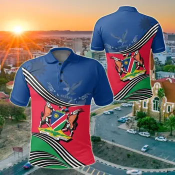 Флаг Намибии и герб, Индивидуальные Рубашки Поло, Летняя Повседневная уличная одежда, Мужская мода, Свободный Трикотаж, Спортивная одежда больших размеров