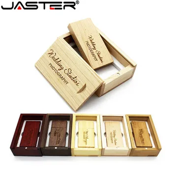 Флэш-накопитель JASTER USB 2.0 из орехового дерева и деревянная коробка 4 ГБ, 8 ГБ, 16 ГБ, 32 ГБ, 64 ГБ, флеш-накопитель с памятью, U-диск, подарочный USB-накопитель с логотипом на заказ