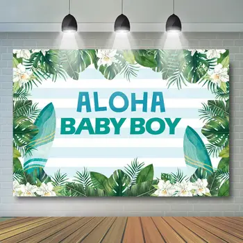 Фон для душа ребенка Aloha, Летние Тропические листья, Цветочный фон, Баннер для вечеринки в честь Дня рождения мальчика
