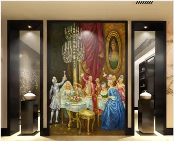 фото обоев 3 d настенная роспись на заказ в европейском стиле с дворцовым характером, коктейльная вечеринка, картина маслом, комната, обои для стен в рулонах