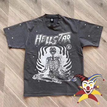 Футболка Hellstar Studios Inner Peace Для мужчин и женщин, футболка с принтом скелета, выстиранные футболки