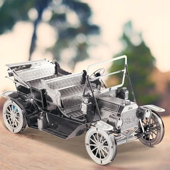 Цельнометаллическая сборка из нержавеющей стали своими руками Модель автомобиля T-типа Классический автомобиль 3D Мини трехмерная игрушка для сборки