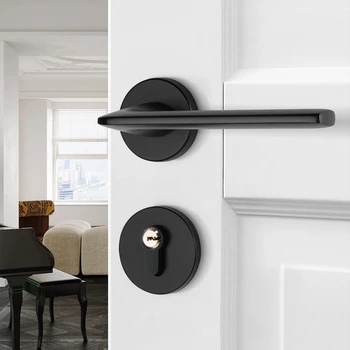Черная Дверная ручка для офиса, отеля, современный дверной рычаг для межкомнатной двери и замок для деревянной двери спальни