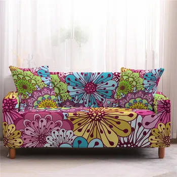 Чехол для дивана из эластичного спандекса с цветочным принтом и геометрическим рисунком 