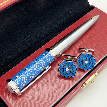 Шариковая ручка LAN Santos-Dumont de CT, Семиугольник синего цвета С декоративным рисунком, Роскошная Серебряная отделка с гладким написанием серийного номера