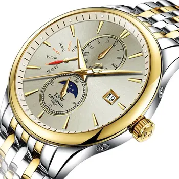 Швейцарский бренд I & W Carnival, Роскошные Автоматические механические мужские часы, Сапфировые многофункциональные часы со светящейся фазой Луны C8732