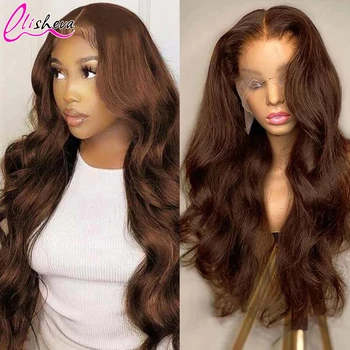 Шоколадно-коричневый Объемный волнистый парик на кружеве 13x4 HD, Прозрачные парики на кружеве Из человеческих волос, предварительно выщипанные цветные парики для женщин