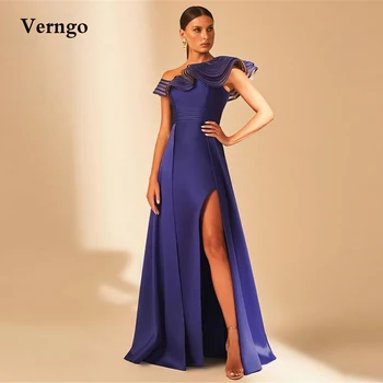 Элегантные темно-фиолетовые атласные длинные вечерние платья Verngo, Прикрепляемая верхняя юбка, Уникальный Многослойный вырез с боковым разрезом, Женское платье для выпускного вечера 2022