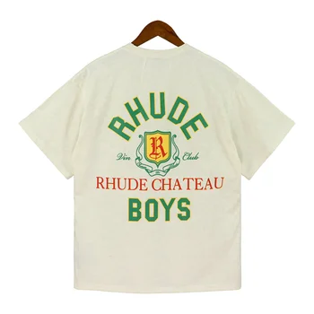 23ss Американская летняя уличная футболка с буквенным логотипом, мужская и женская свободная повседневная футболка Rhude, мужская и женская футболка